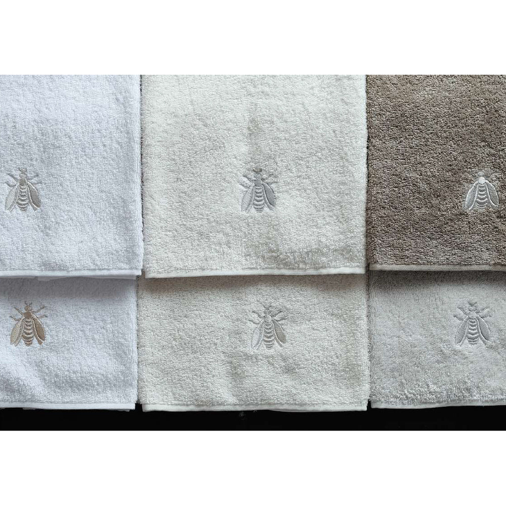 Api towel set White with pearl grey Bee embroidery