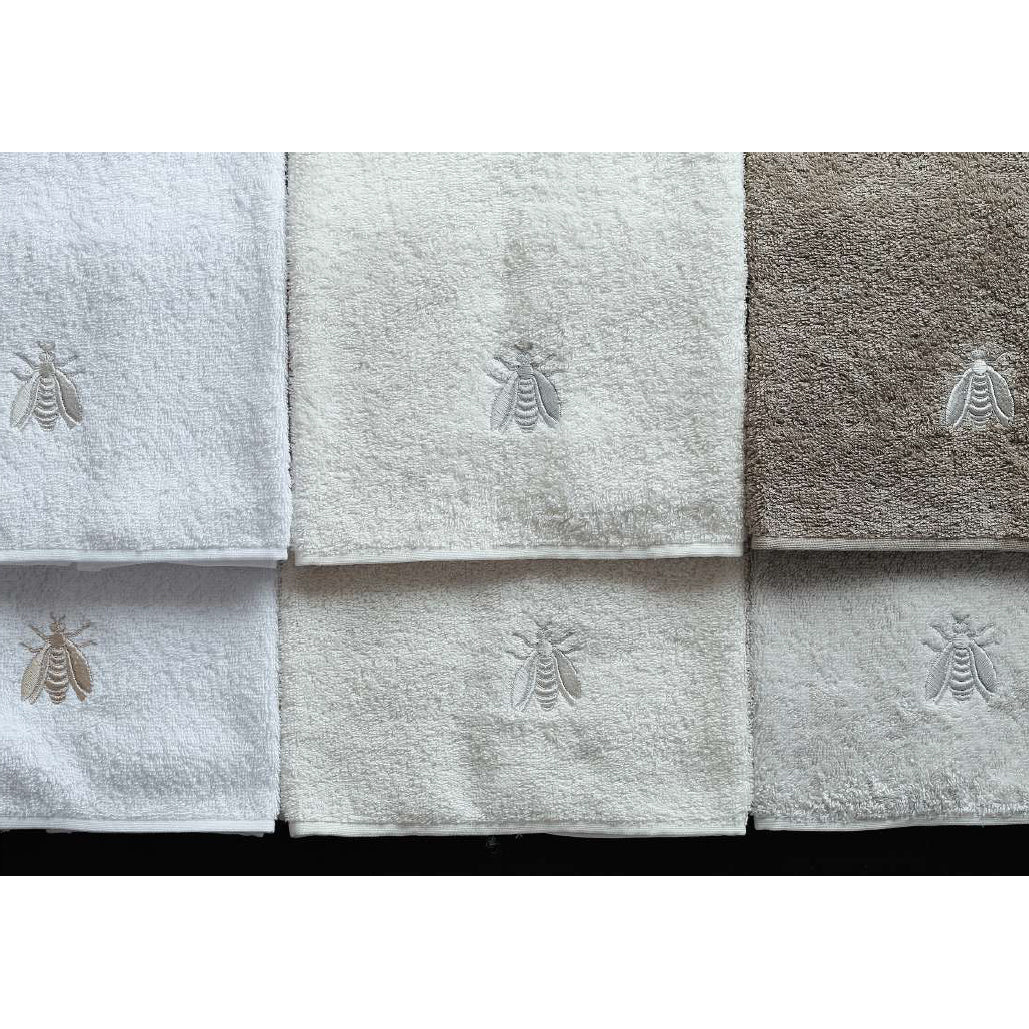 Api towel set White with pearl grey Bee embroidery