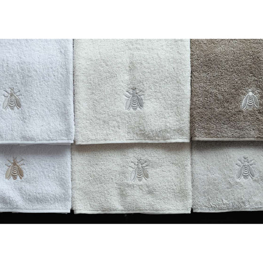 Api towel set White with pearl grey Bee embroidery