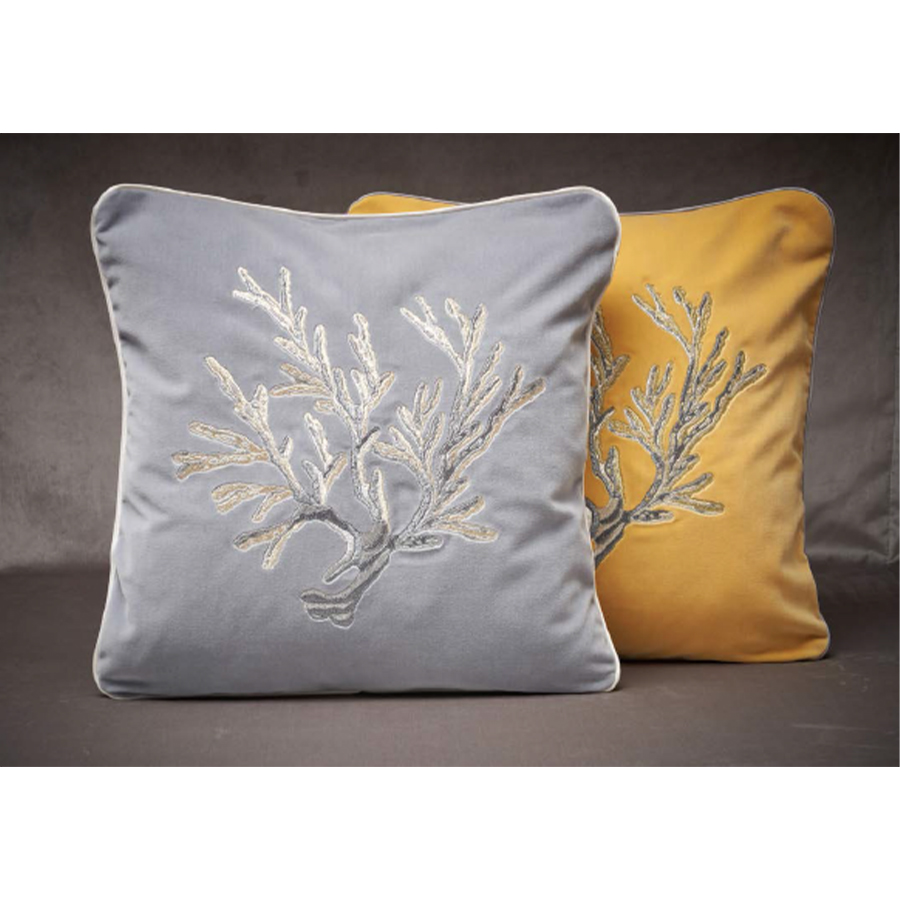 Cushions Mastro Raphael Piccole Gioie velluto Coralle Yellow with metallic embroidery