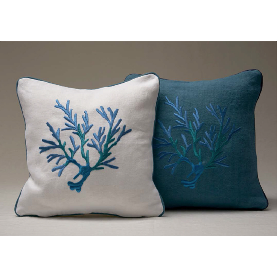 Cushions Mastro Raphael Corallomania White and green with blue embroidery