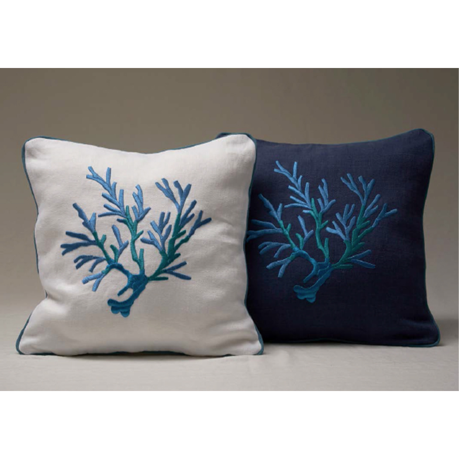 Cushions Mastro Raphael Corallomania White and green with blue embroidery